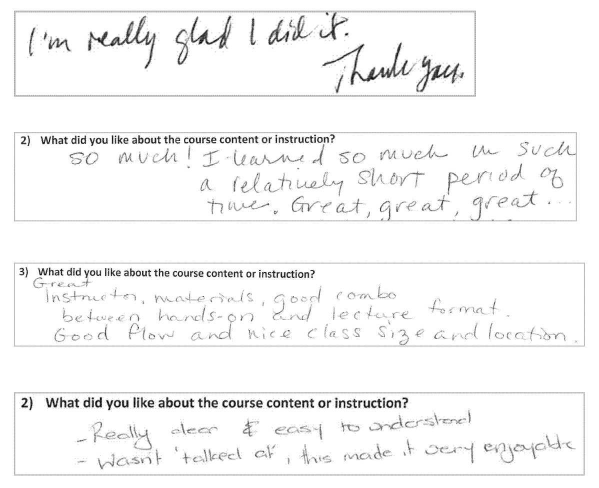 Handwritten Student Reviews